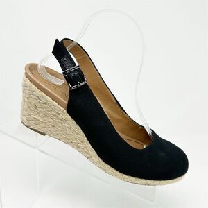 Vionic Coralina Espadrille Black Slingback Wedge Sandals Casual Spring Size 8.5
